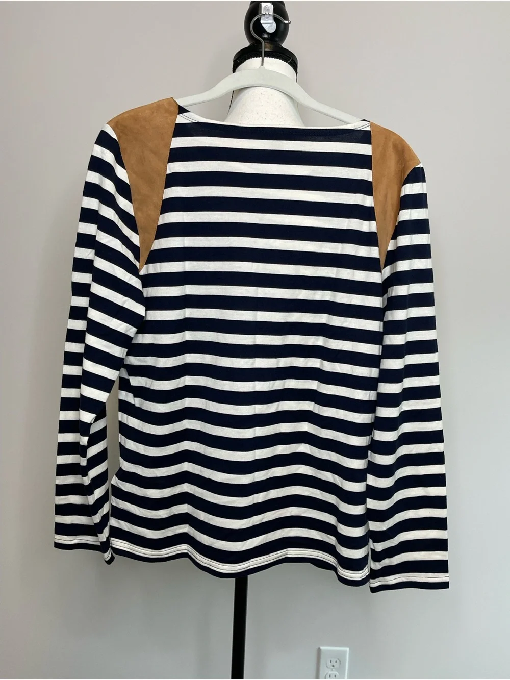 J.Crew size large striped cotton and leather top casual business stripes
